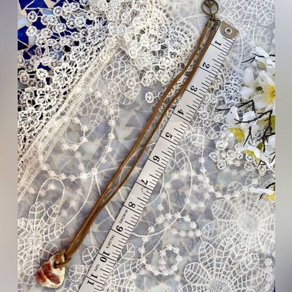 Vintage Leather Cord Abalone Shell Surfer Necklace Rugged Unisex 22" - Picture 9 of 11